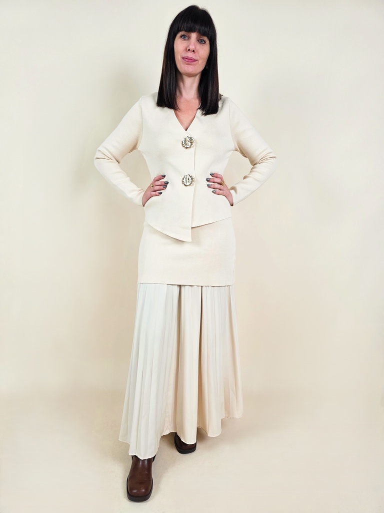 Jupe longue plissée beige avec superposition