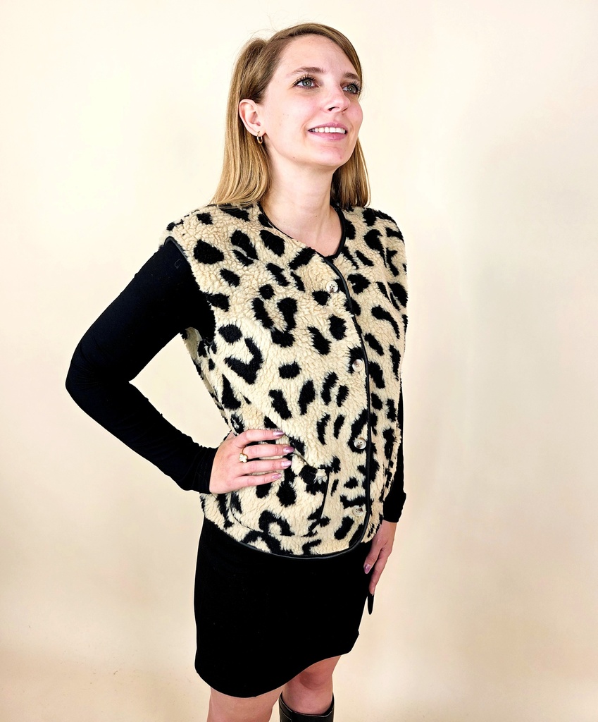 [00040] Gilet sans manche léopard blanc cassé et noir