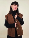 Gilet matelassé sans manche marron boutons dorés