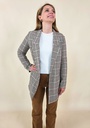 Veste blazer longue à carreaux marron & beige