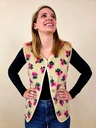 Gilet sans manche fleuri effet teddy beige