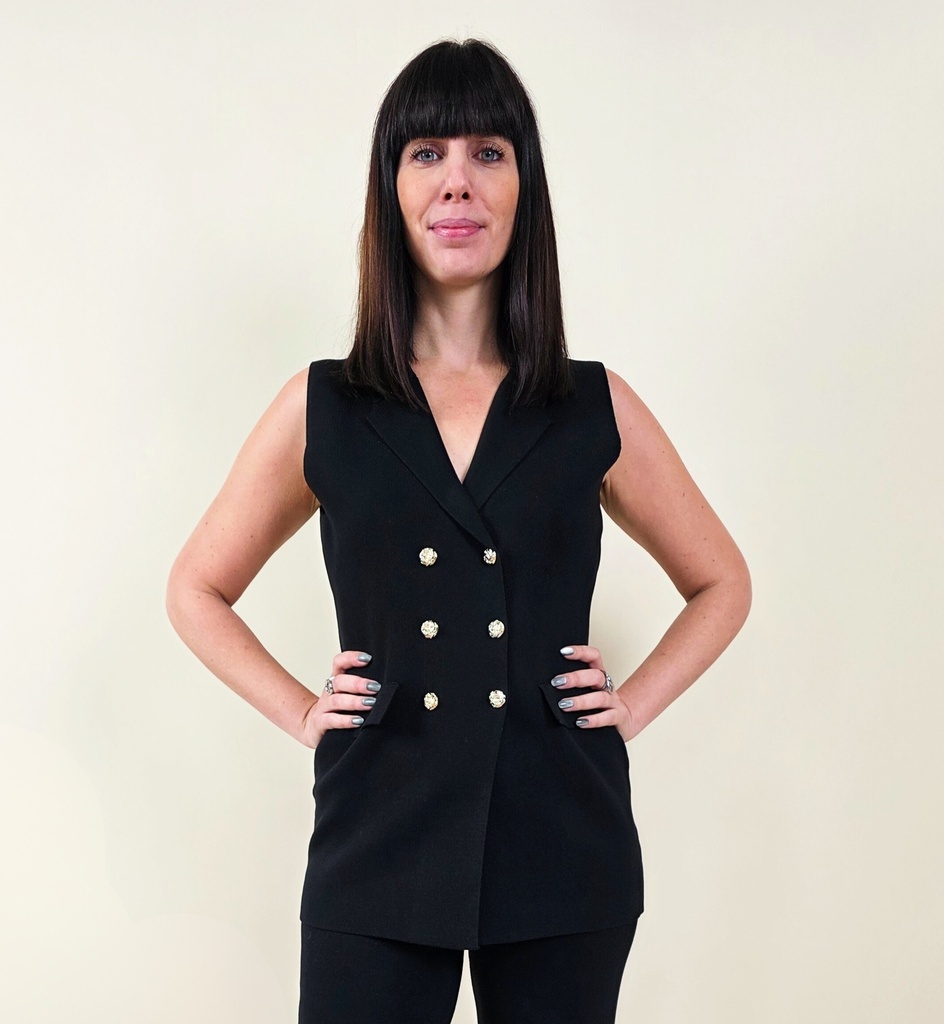 [00111] Gilet sans manches noir à boutons dorés