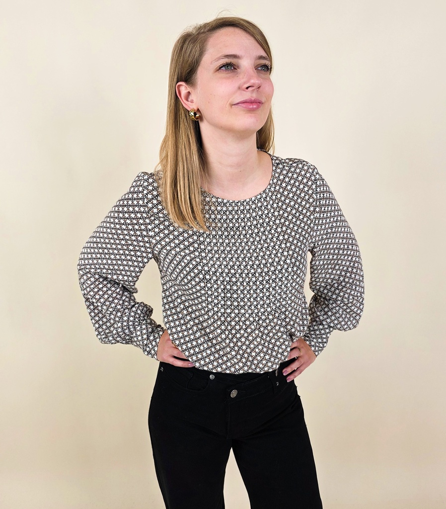 Blouse fluide à motif géométrique à encolure ronde