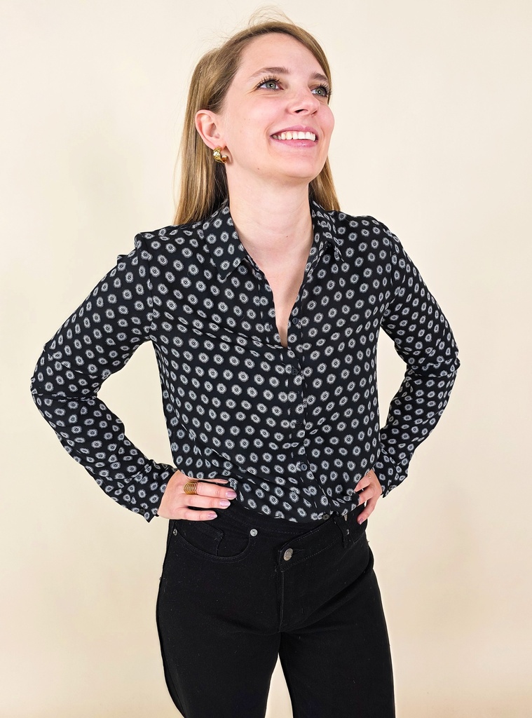 [00155] Chemisier à motif géométrique noir et blanc