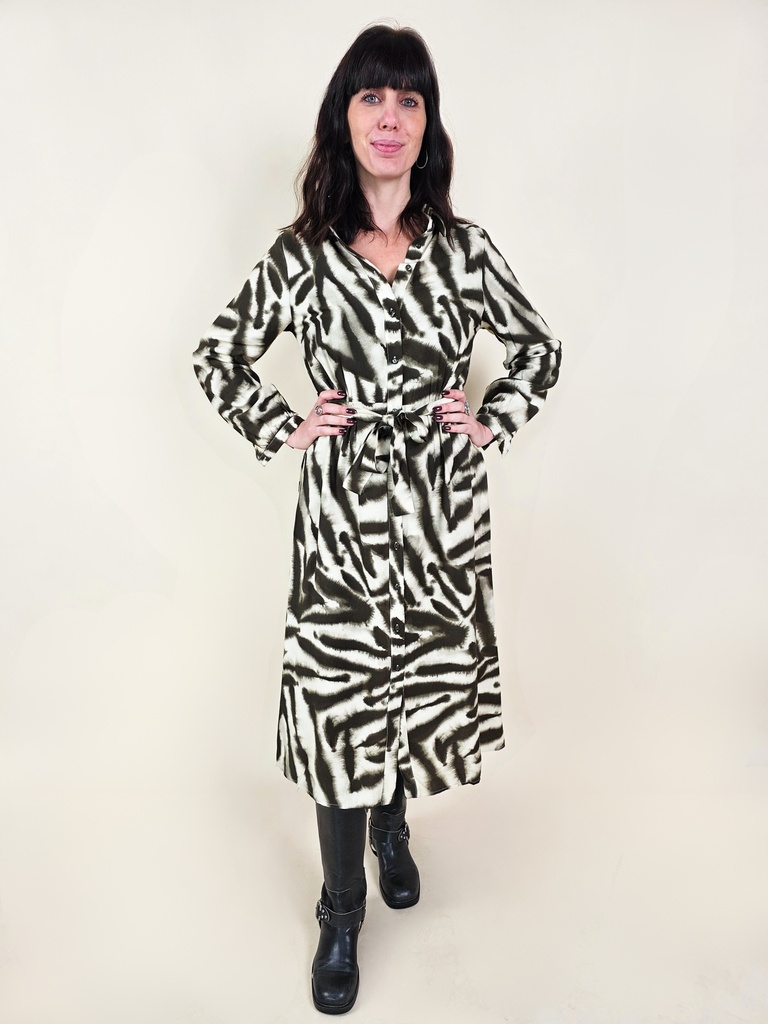 [00170_S] Robe chemise longue à imprimé zèbre et ceinture assortie (S)