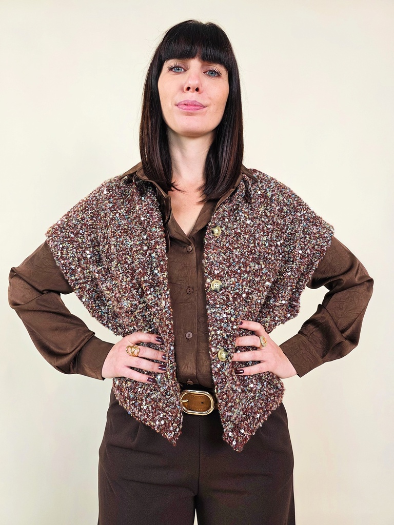 [00177] Gilet sans manche texturé avec sequins brillants