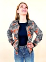 Blouson bomber à motif floral orange et noir