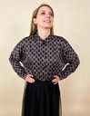 Chemisier satiné noir avec motif chaines entrelacées