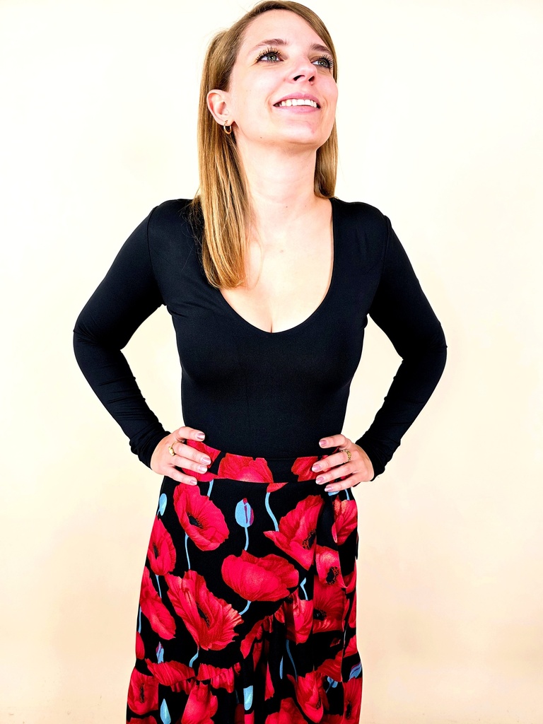 [00221_S] Top stretch noir coupe près du corps manches longues (S)