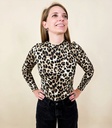 Top stretch léopard coupe près du corps manches longues col près du cou