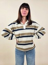 Blouse à manches longues à rayures beiges ,marron et bleu marine