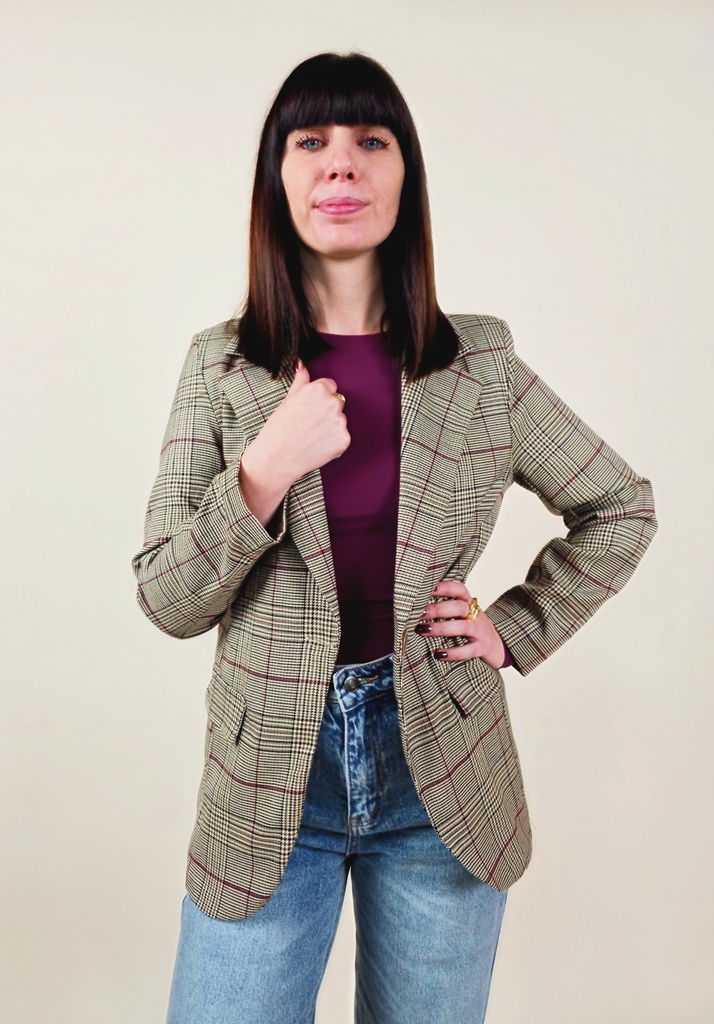 [00229_S] Blazer à carreaux marron beige et bordeaux (S)