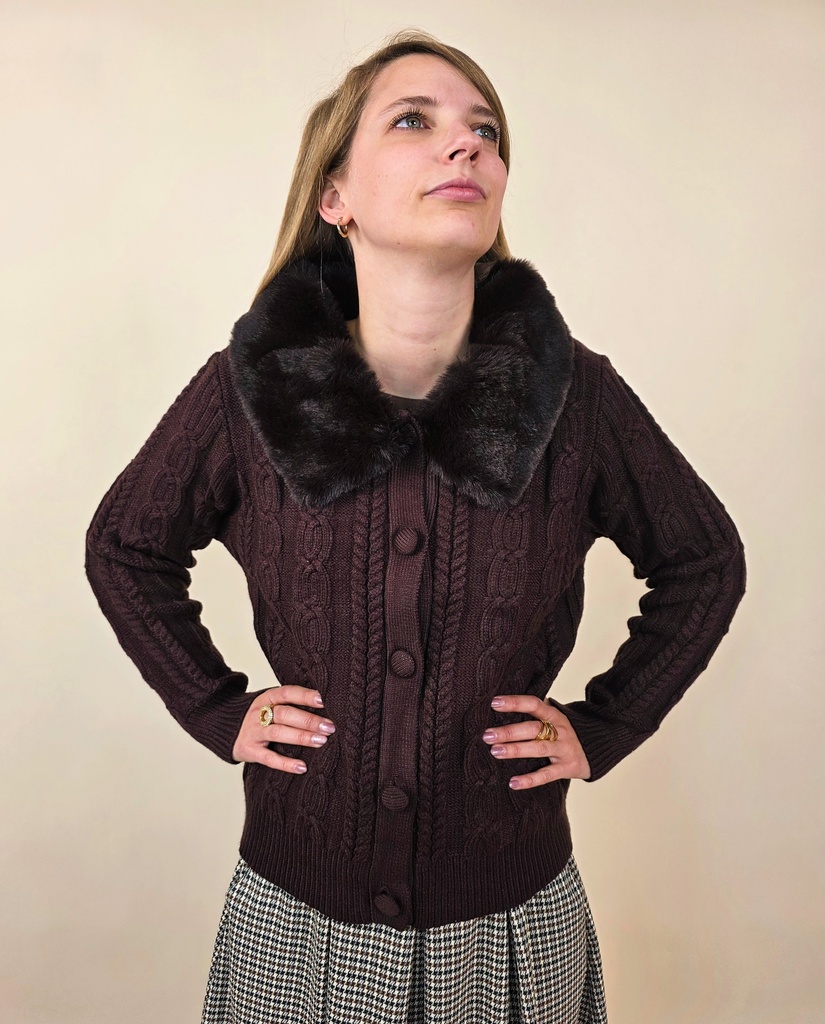 [00238] Gilet marron avec col en fourrure