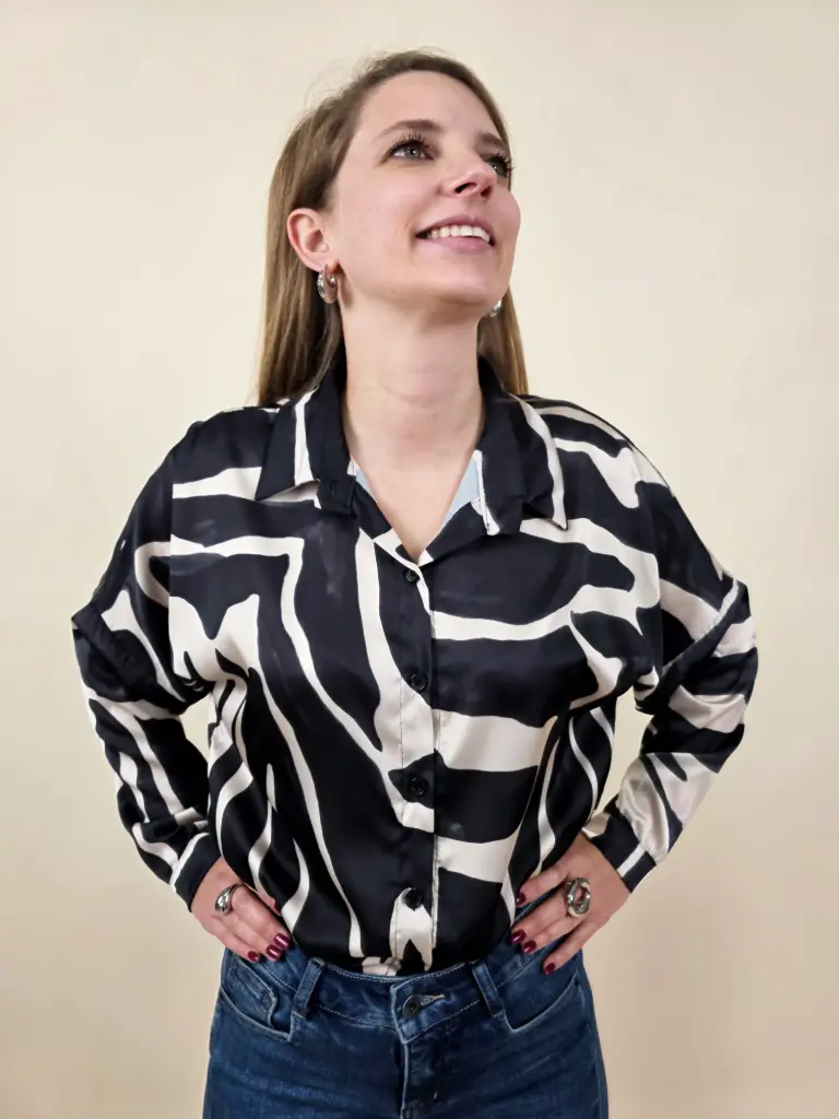 Chemisier imprimé animalier noir et blanc