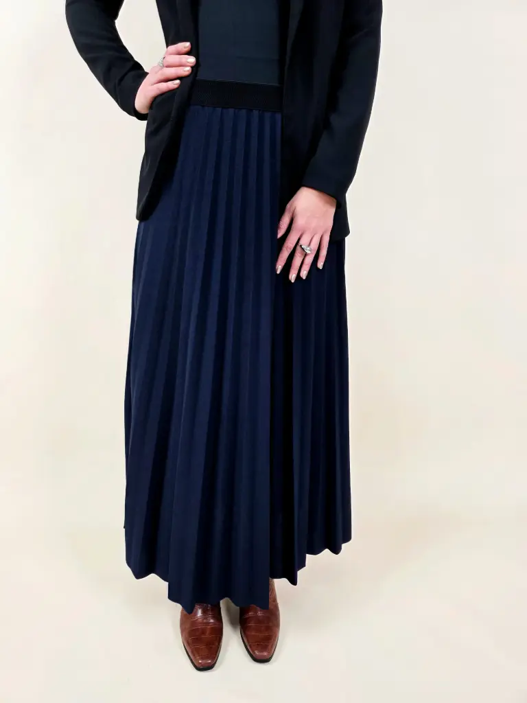 Jupe longue plissée bleue