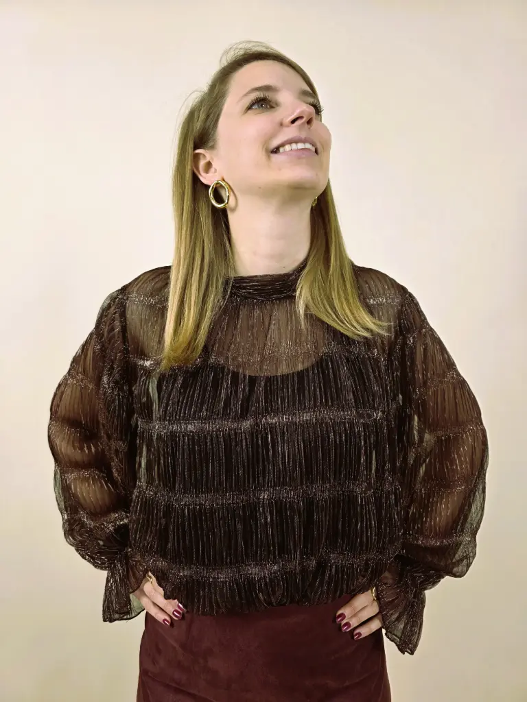 Blouse transparente marron bronze métallisée