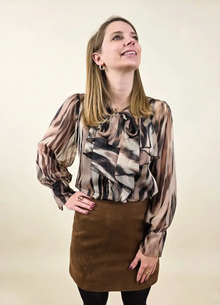 Chemisier imprimé zébré marron et noir