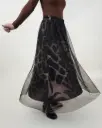 Jupe longue en tulle à imprimé animalier marron