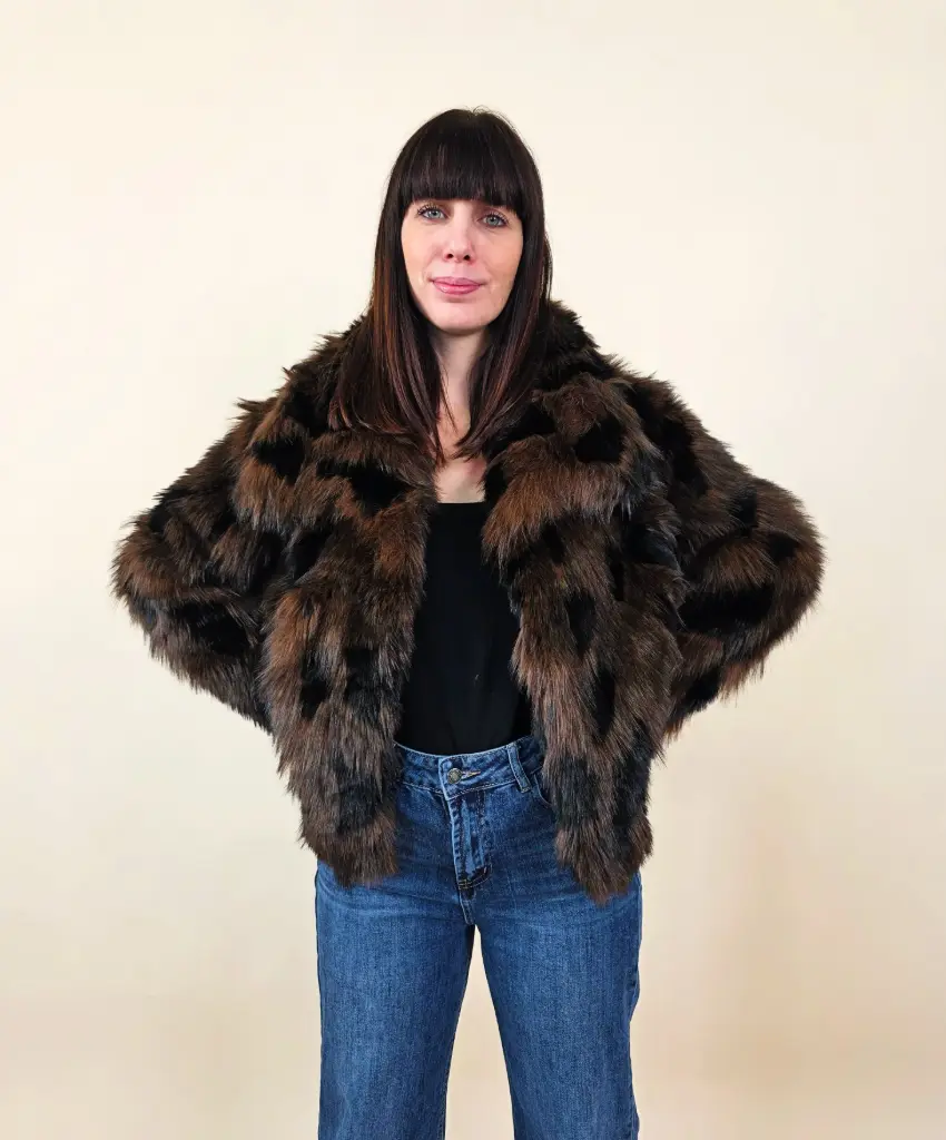 Veste fourrure marron noir