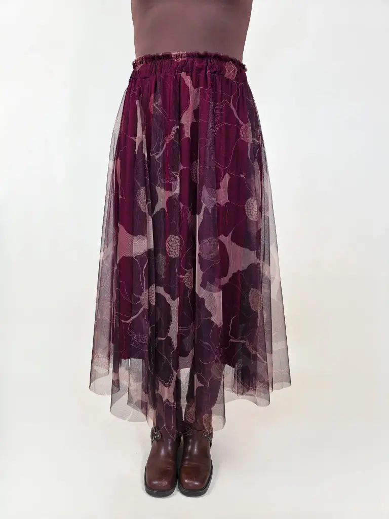 Jupe longue en tulle bordeaux