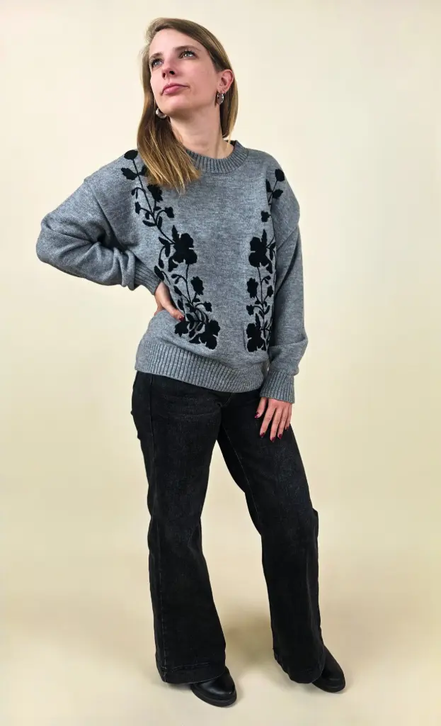 Jeans large noir taille haute 