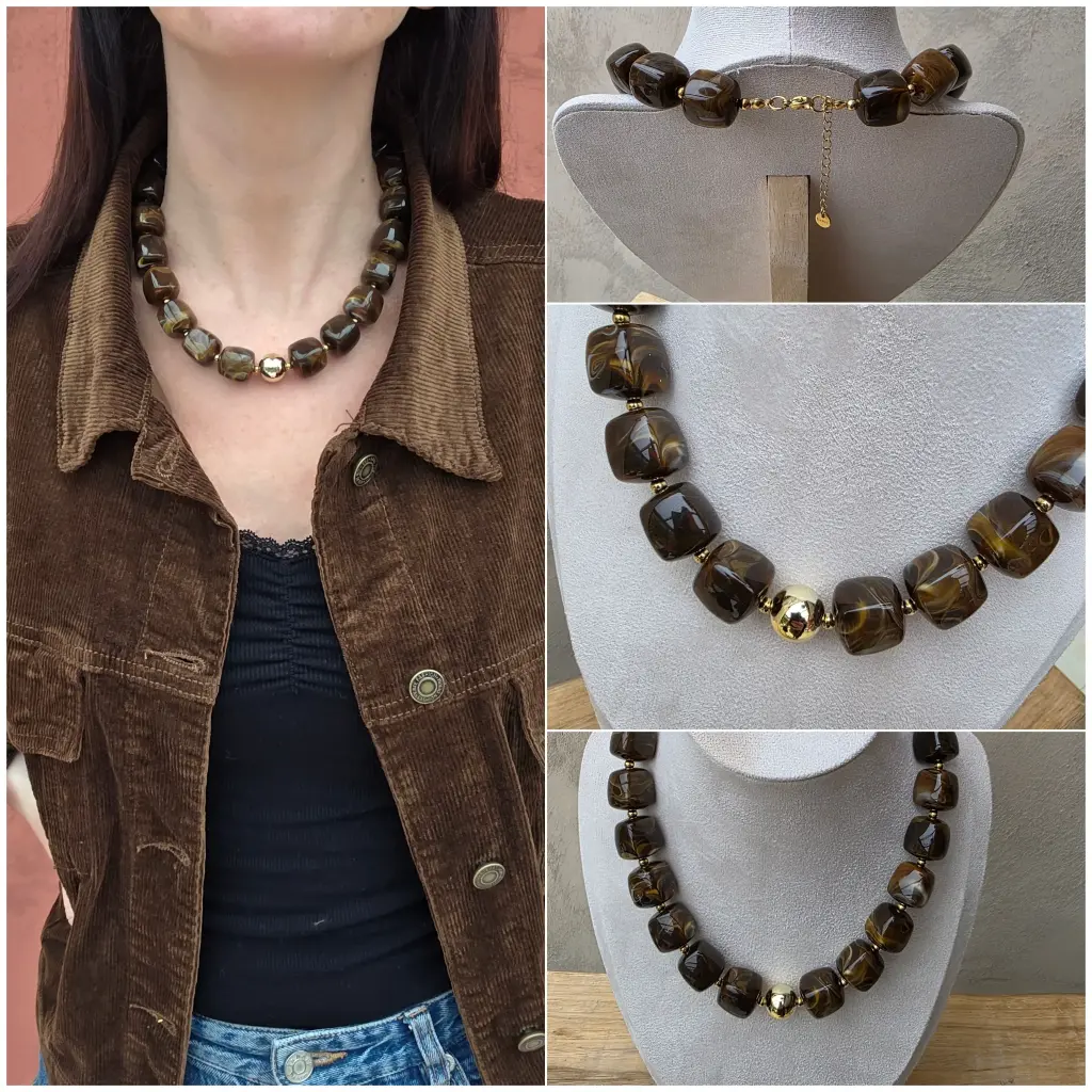 Collier de perles marron 