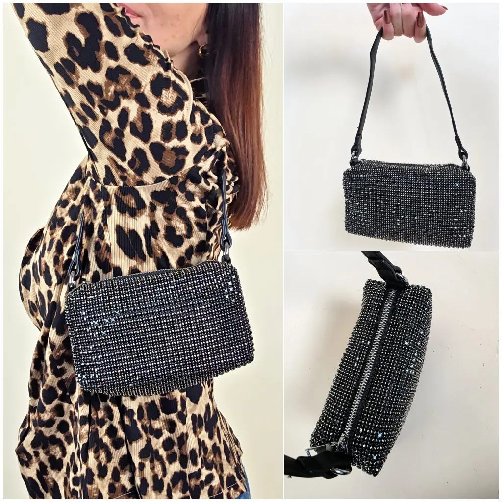 [00370] Sac à main noir strass