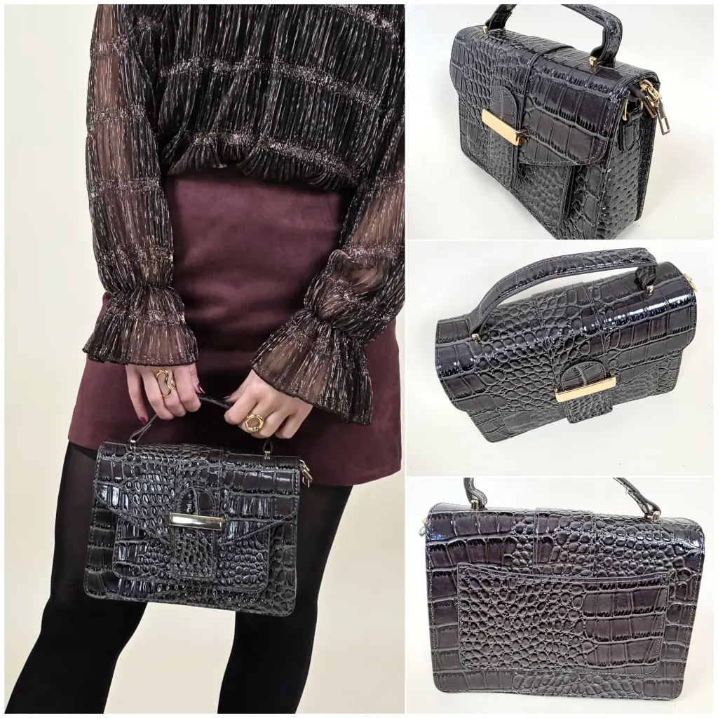 [00362] Sac à main effet croco verni 