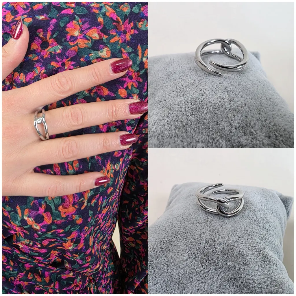 Bague large argentée à design entrelacé