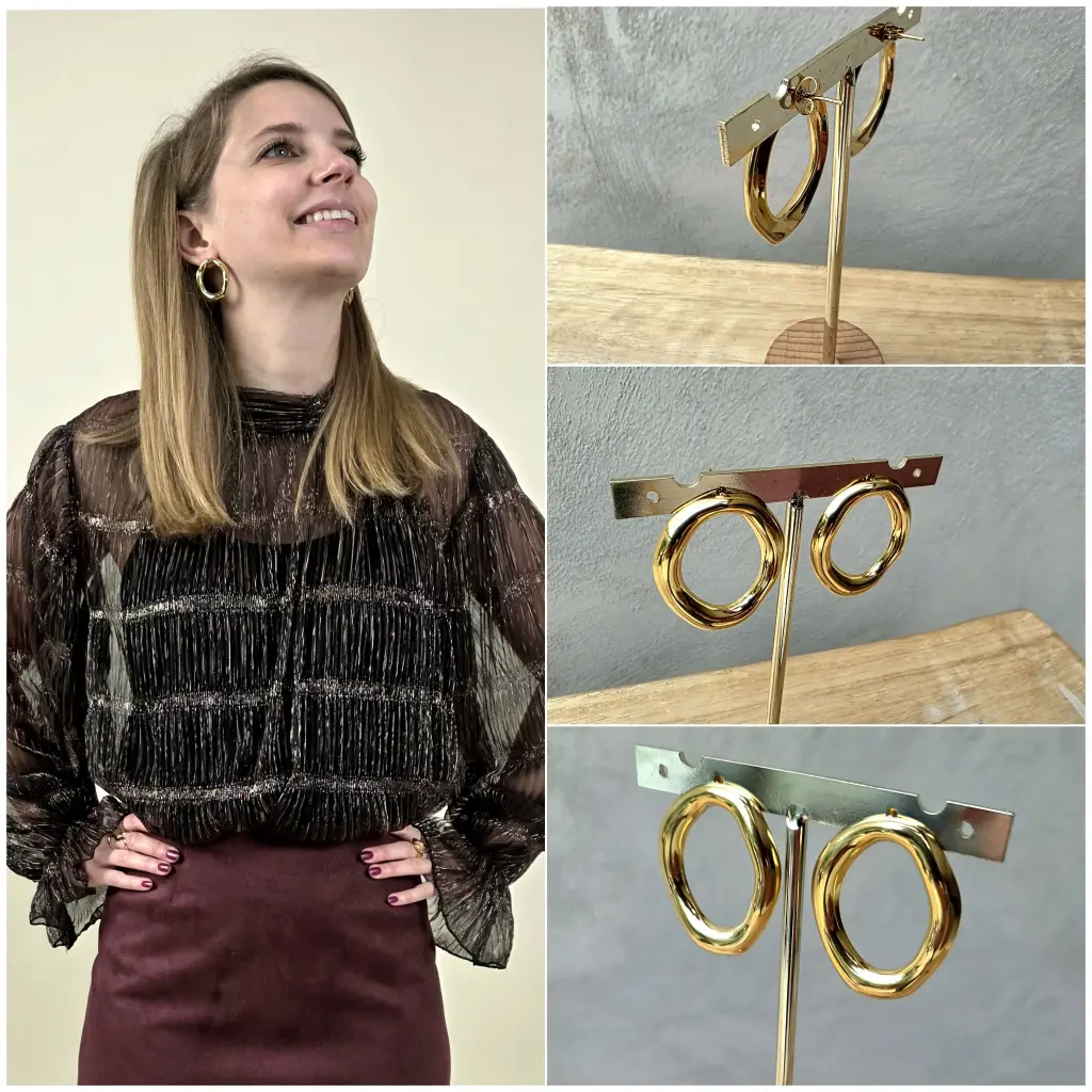 Boucles d'oreille anneaux ovales asymétriques dorées