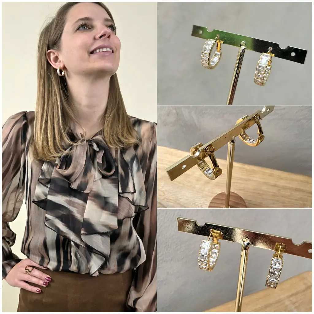 [00318] Boucles d'oreilles anneaux à strass rectangulaires