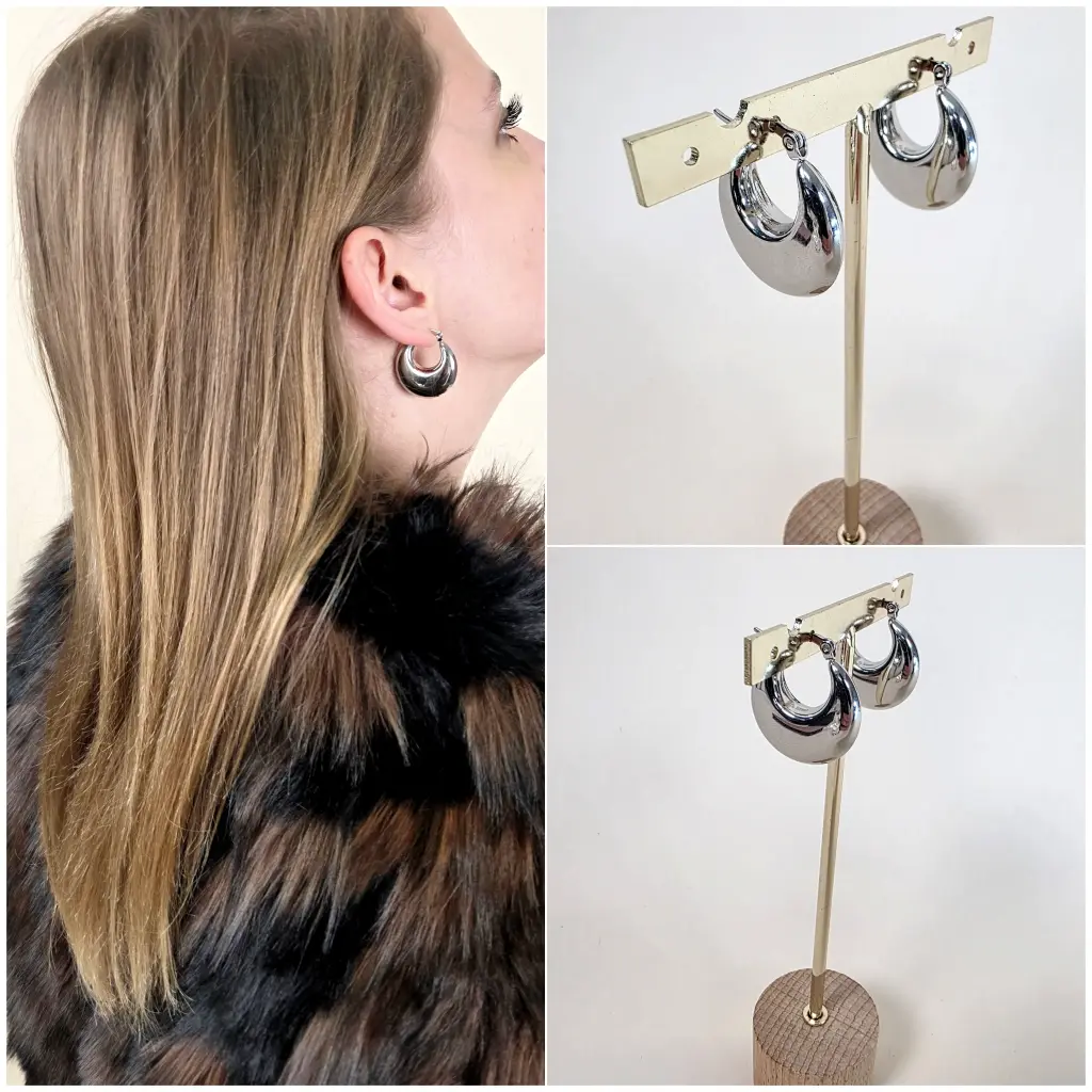 Boucles d'oreilles argentées créoles épaisses 