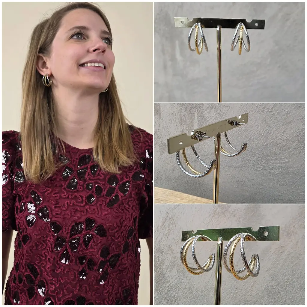 [00327] Boucles d'oreilles bicolores avec trois anneaux