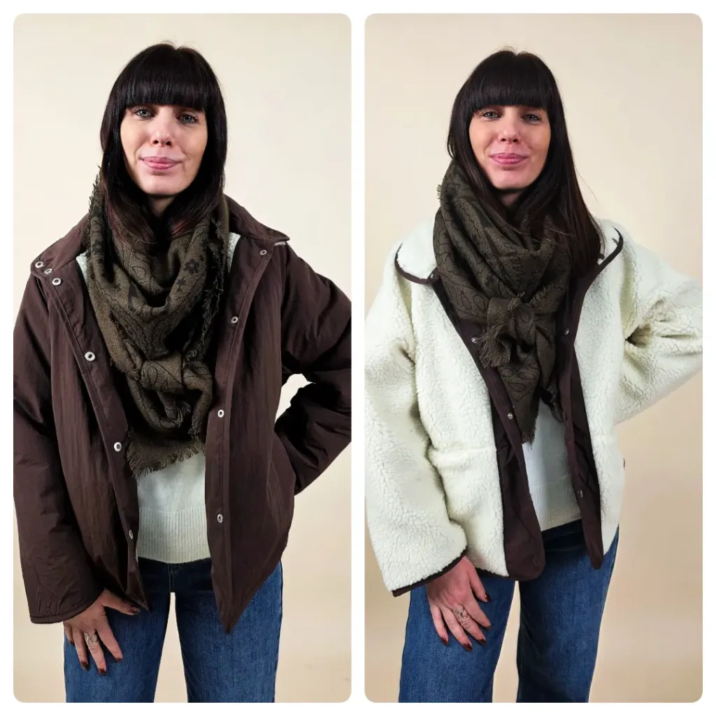 Manteau réversible blanc cassé/marron