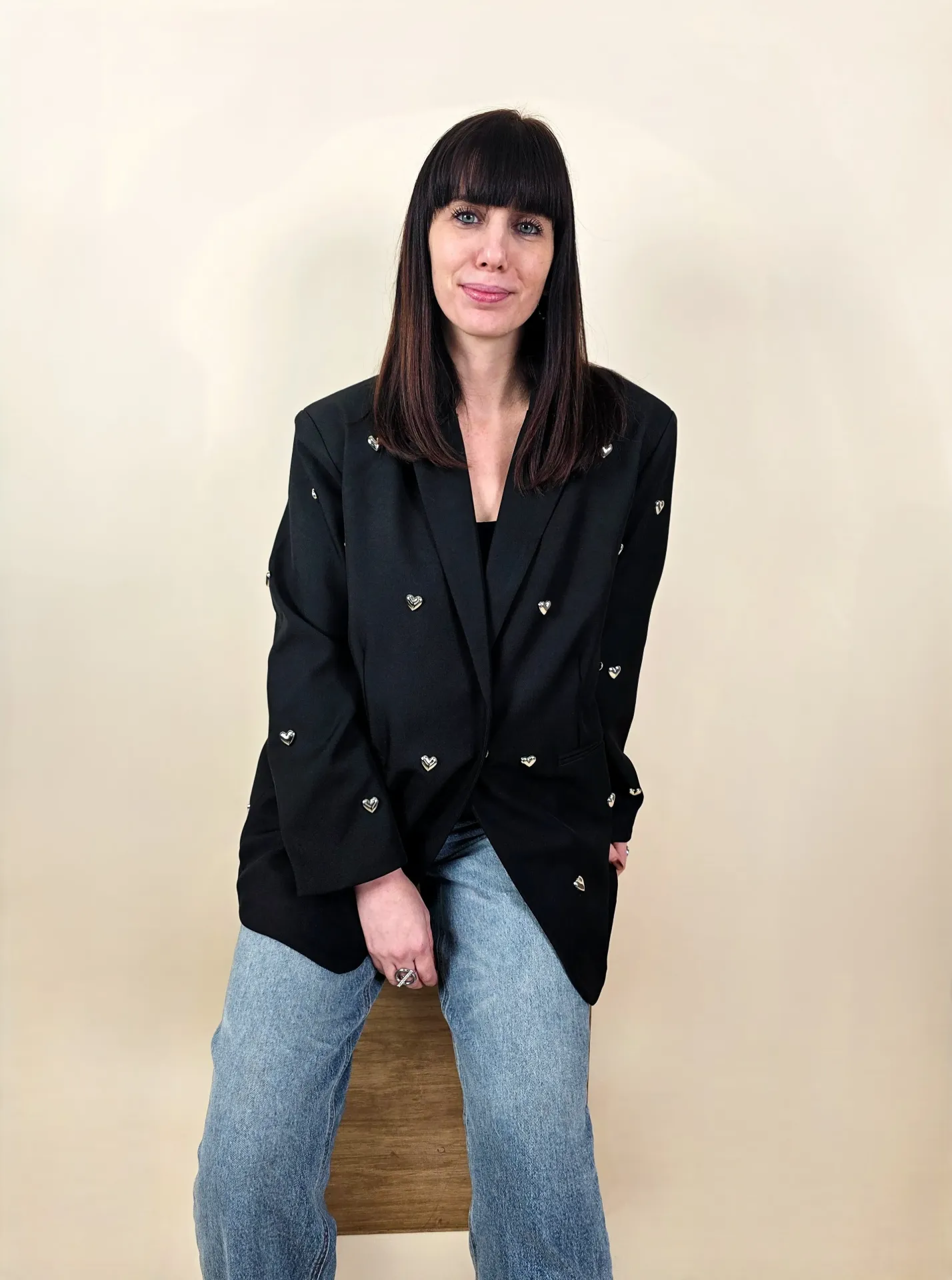 Veste blazer oversize à cœurs