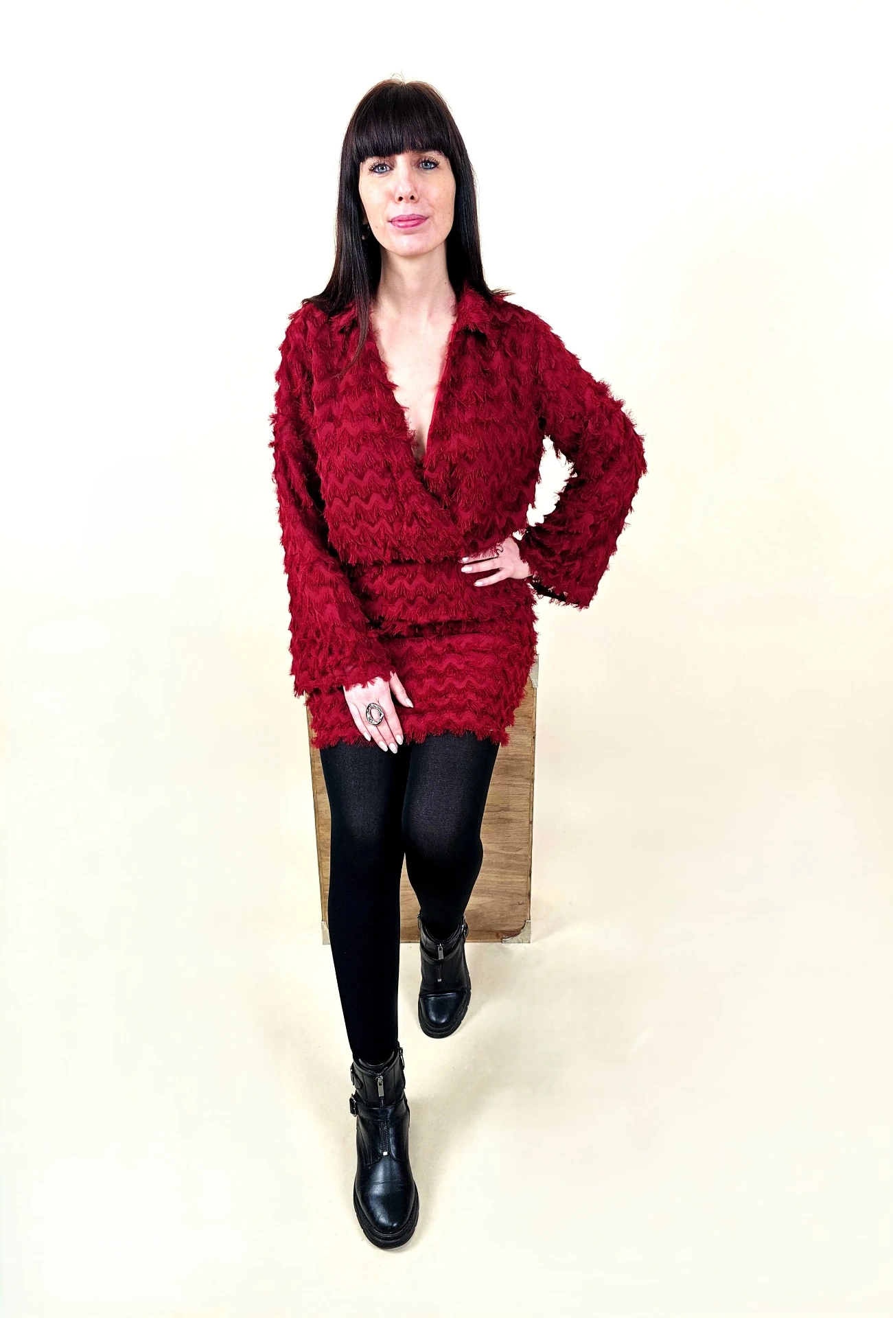 [00442_S] Robe texturée rouge foncé (S)