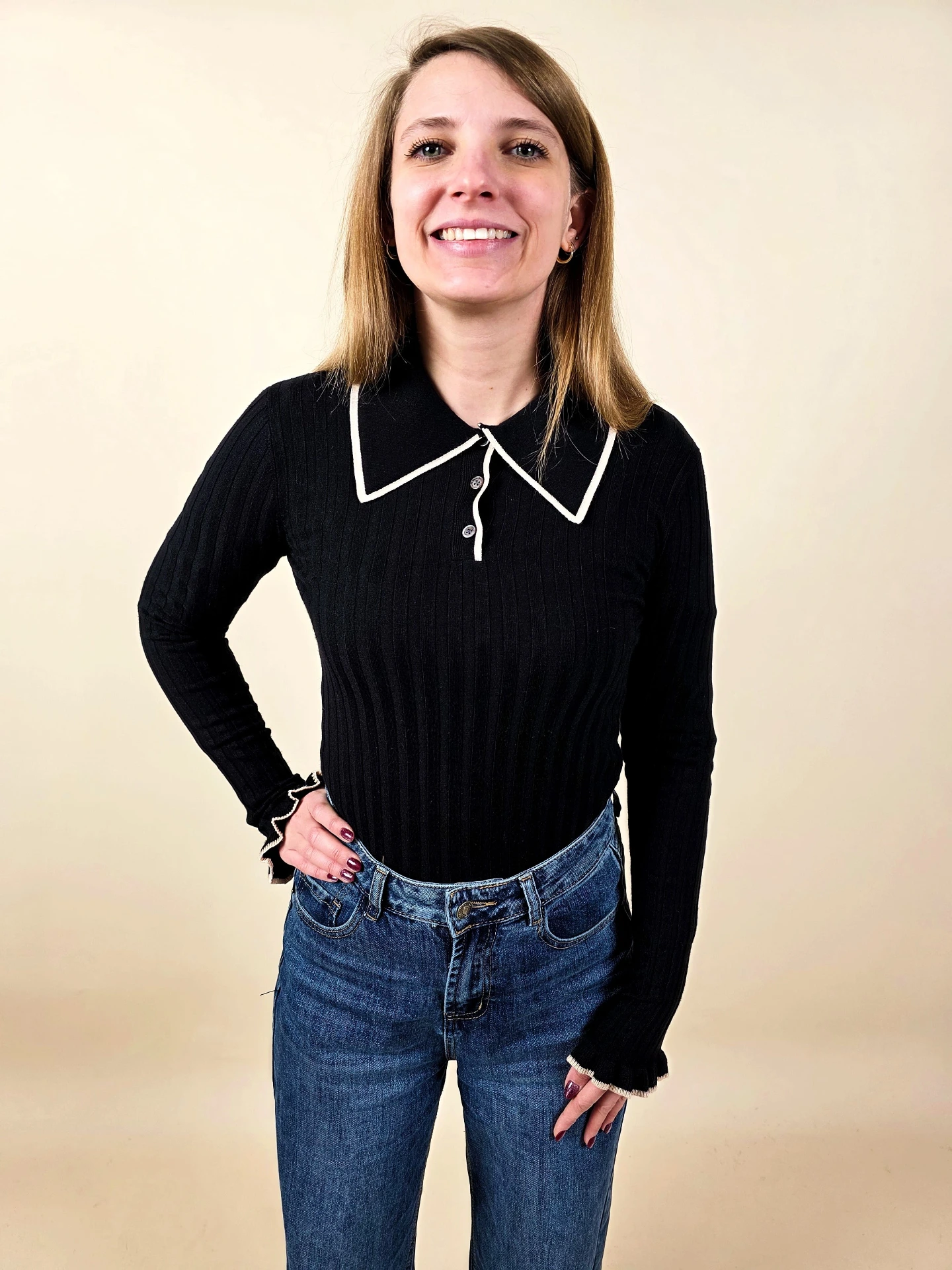 Pull à col polo noir