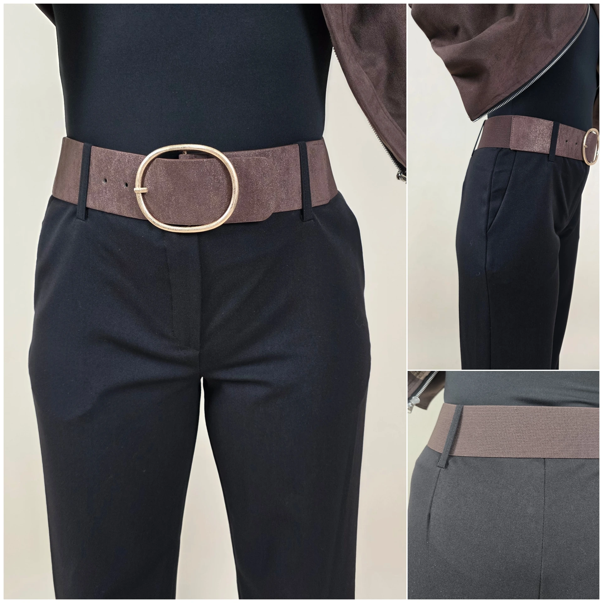 [00467] Ceinture large marron pailletée 78 cm