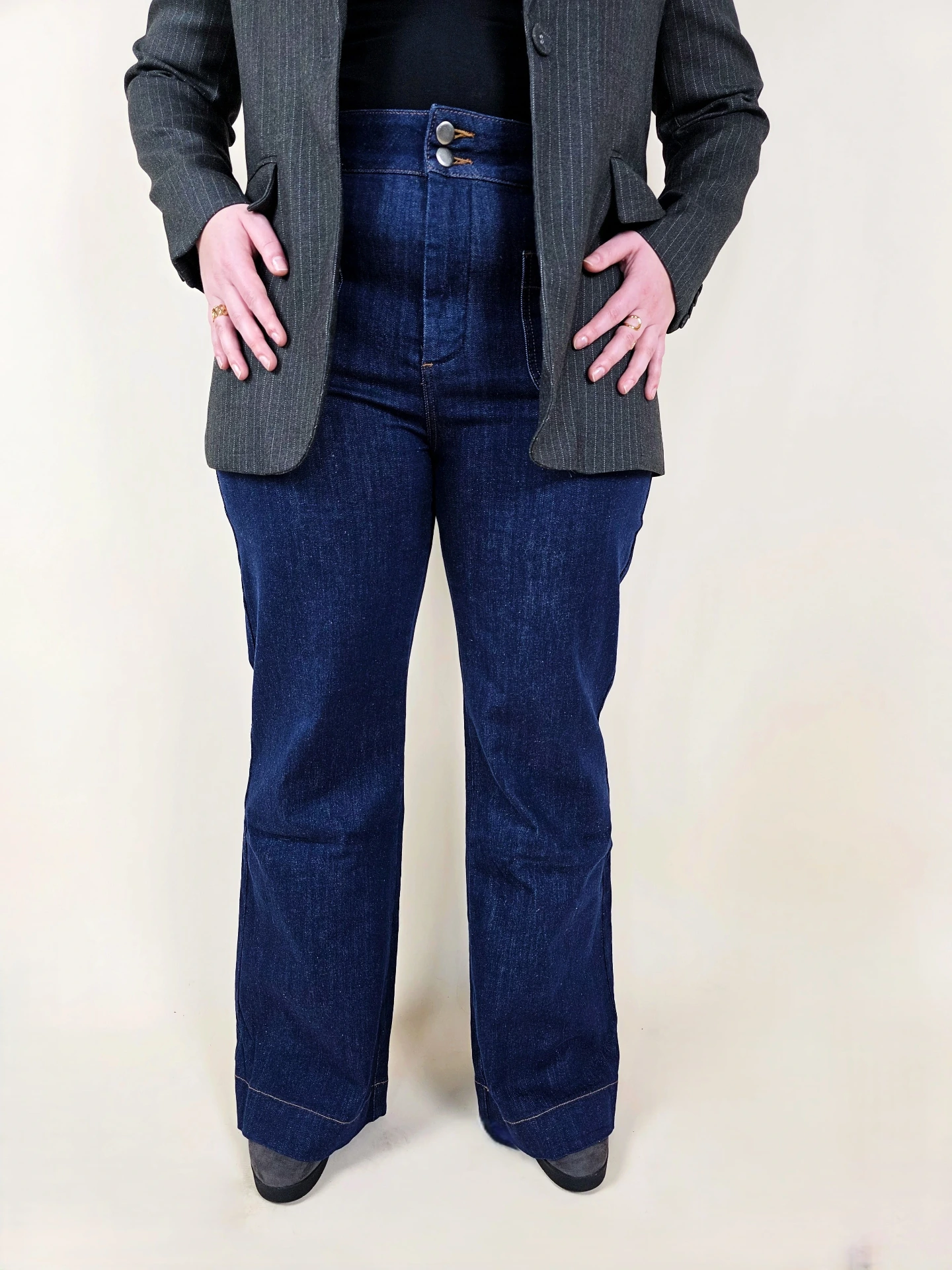 [00477_XL] Jeans flare taille haute bleu brut (XL)