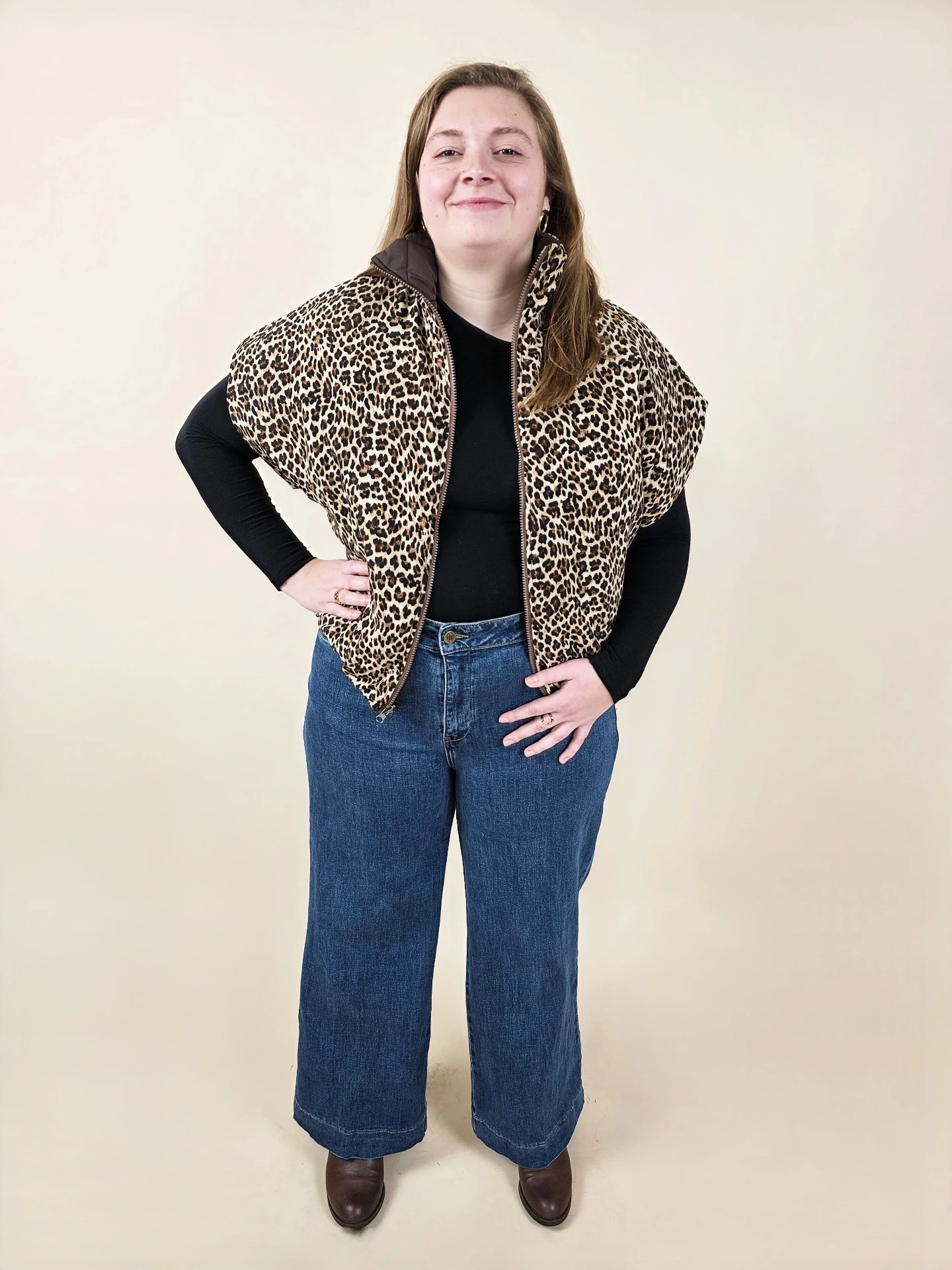 Jeans large à taille haute bleu medium
