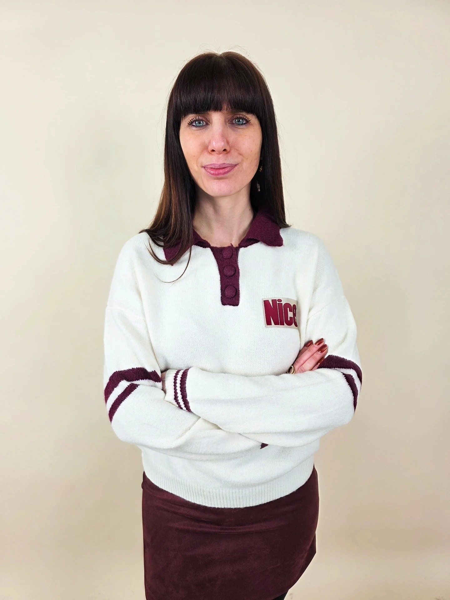 Pull polo vintage blanc & bordeaux