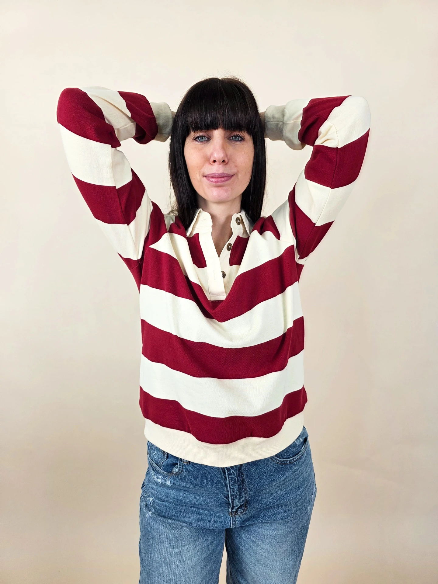 Polo à rayures horizontales rouges et crème