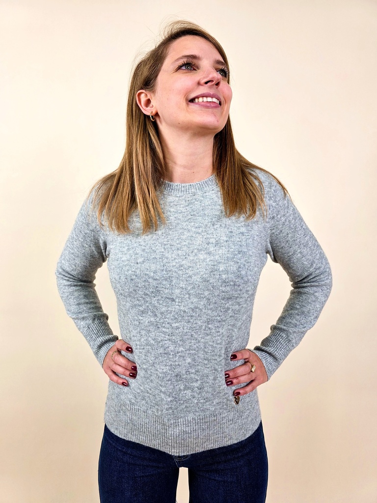 Pull gris basique avec détail cœur doré L/XL (Anti-Gaspi)