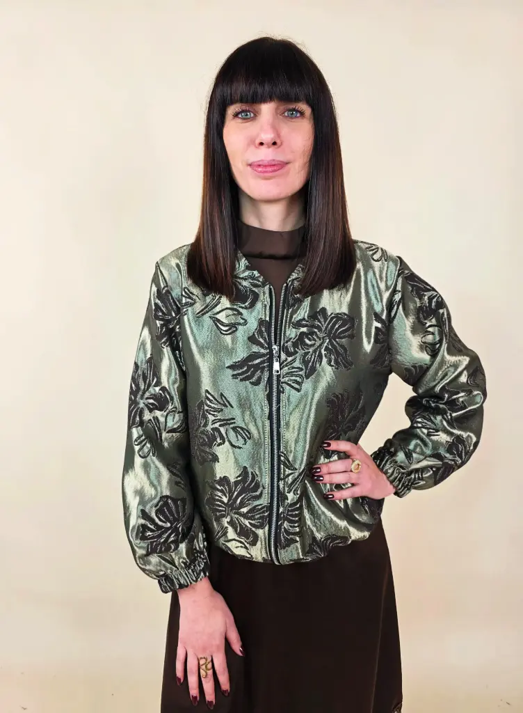 [00202] Blouson bomber zippée à motifs floral en relief style métalisé TU (Anti-Gaspi)