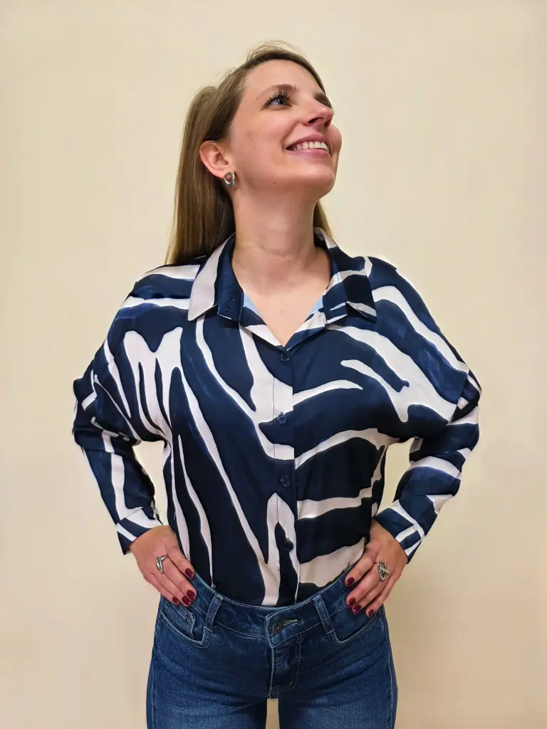 Chemisier fluide imprimé zébre bleu foncé TU (Anti-Gaspi)
