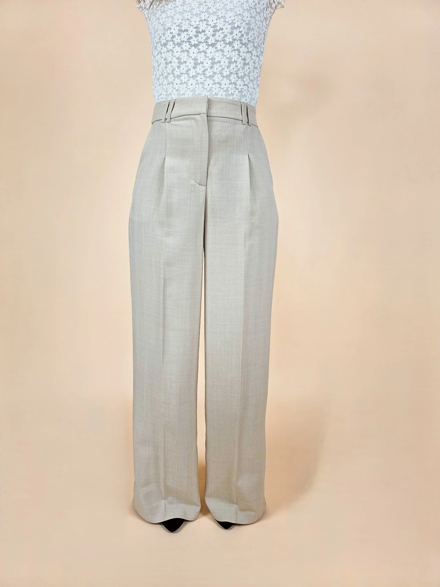 [00550_S] Pantalon large à pinces beige (S)