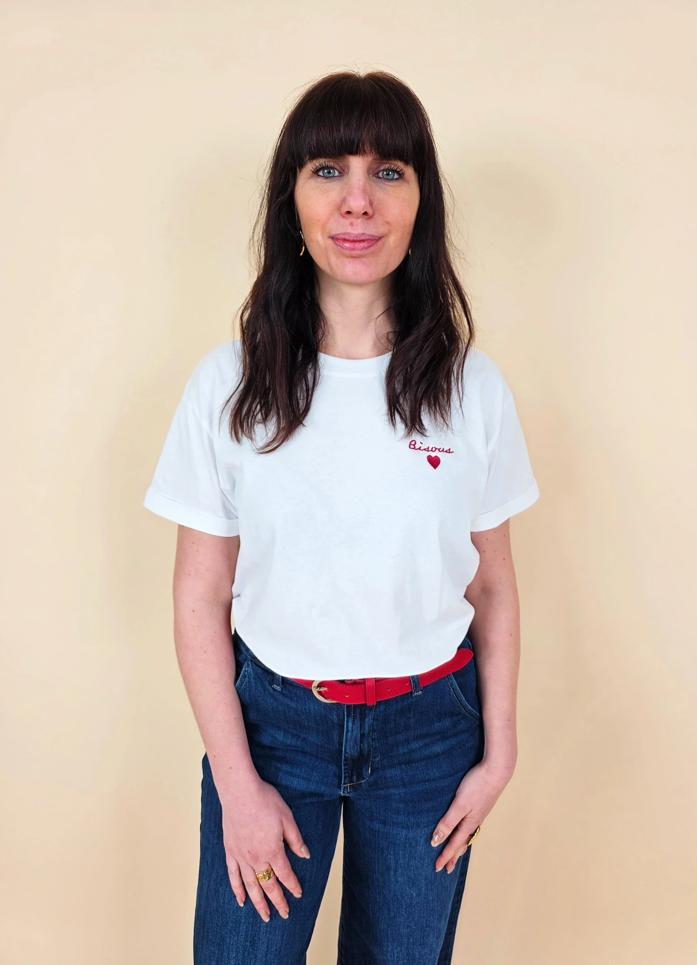 [00555_S] T-shirt blanc"Bisous" (S)