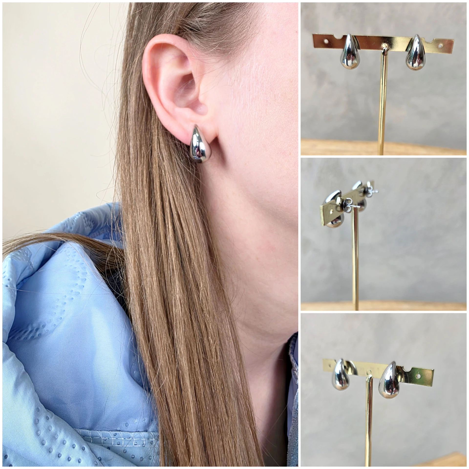 [00558] Boucles d'oreilles gouttes d'eau argentées