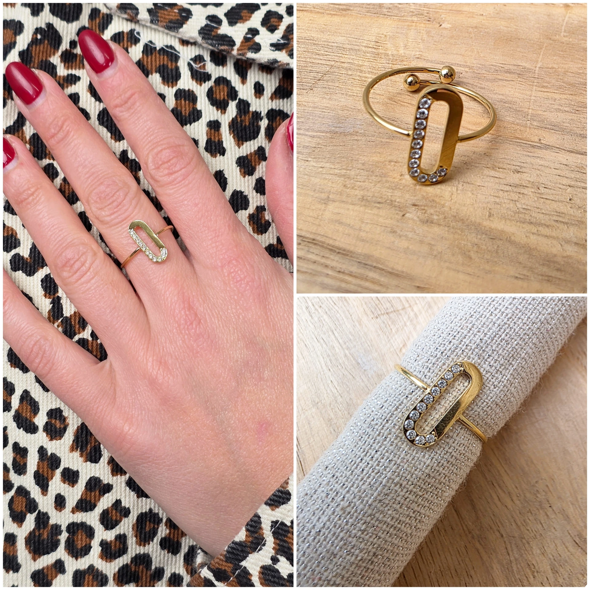 [00562] Bague maillon ovale doré & strass