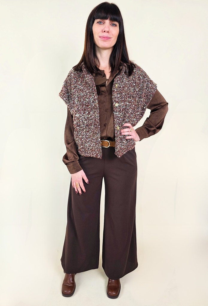 Pantalon large taille haute marron foncé TU (Anti-Gaspi)